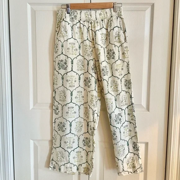 Rachel Zoe Floral Wide-Leg Linen Pants in Cream & Gray Floral Geometric Pattern - Picture 3 of 9